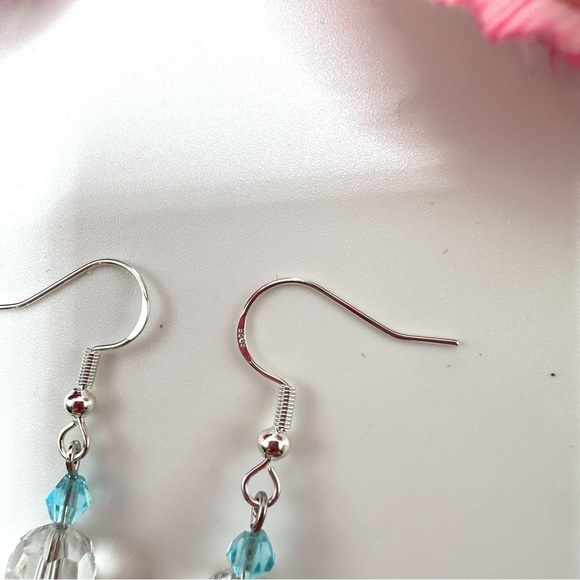 NEW⚜️Teal Blue & Silver Crystal Beaded Earrings - Picture 3 of 5